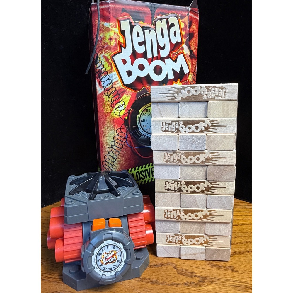 Hasbro Jenga Boom Game: Explosive Tower, Ticking Timer Base, A2028 2012 COMPLETE